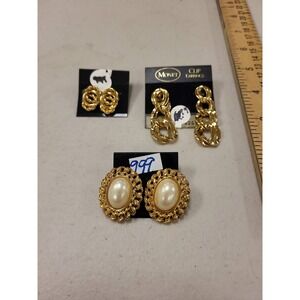 Monet Vintage Clip On‎ Earrings Lot Gold Tone Costume Jewelry Fashion Accessory
